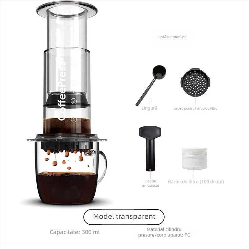 Iubește presiunea presiunii, o cafetieră transparentă portabilă în aer liber, cu oală de presiune manuală, aparat de cafea, oală de cafea manuală, oală de presiune partajată, muzică