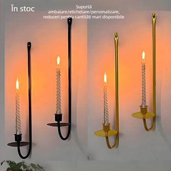 Suport de lumânare din fier forjat, suspendat pe perete, suport de lumânare negru în formă de L din fier forjat, decor de atmosferă, suport de lumânare în stil minimalist