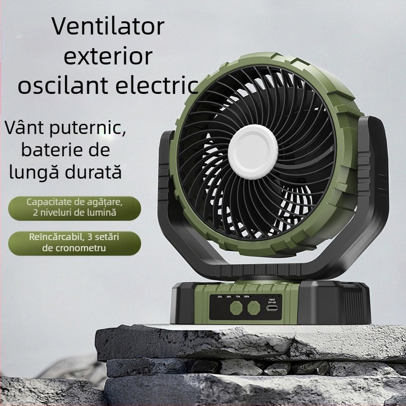 Ventilator portabil cu încărcare USB, cu cap scuturat inteligent, cu funcție mare de camping în aer liber, nou, producător en-gros