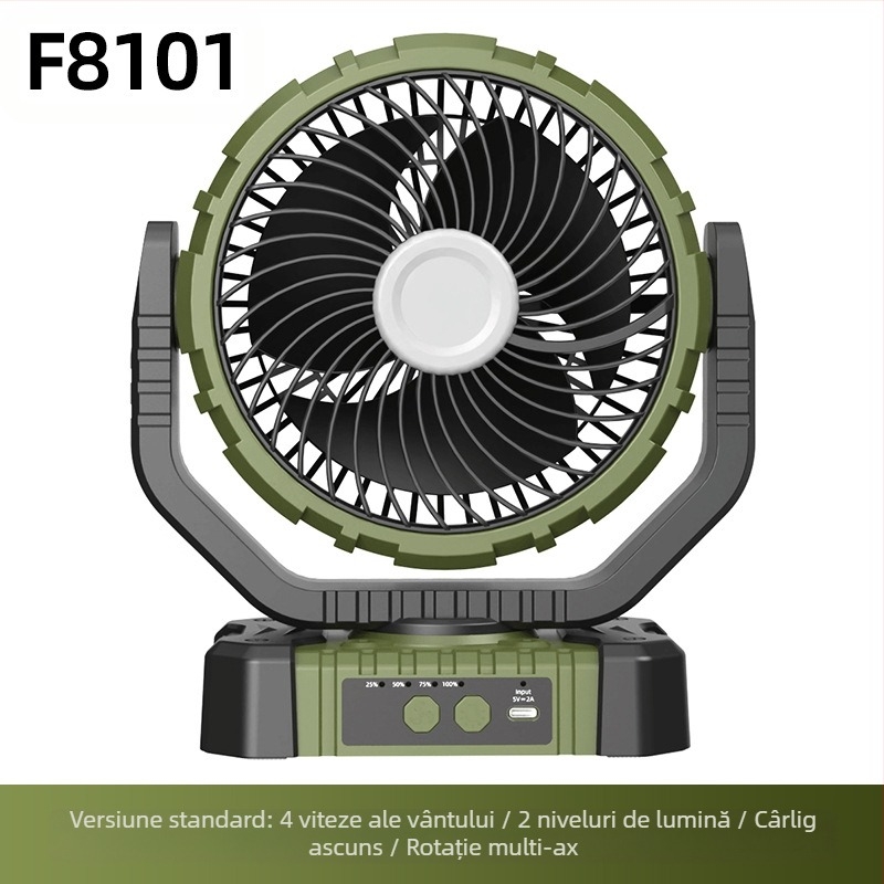 Ventilator portabil cu încărcare USB, cu cap scuturat inteligent, cu funcție mare de camping în aer liber, nou, producător en-gros
