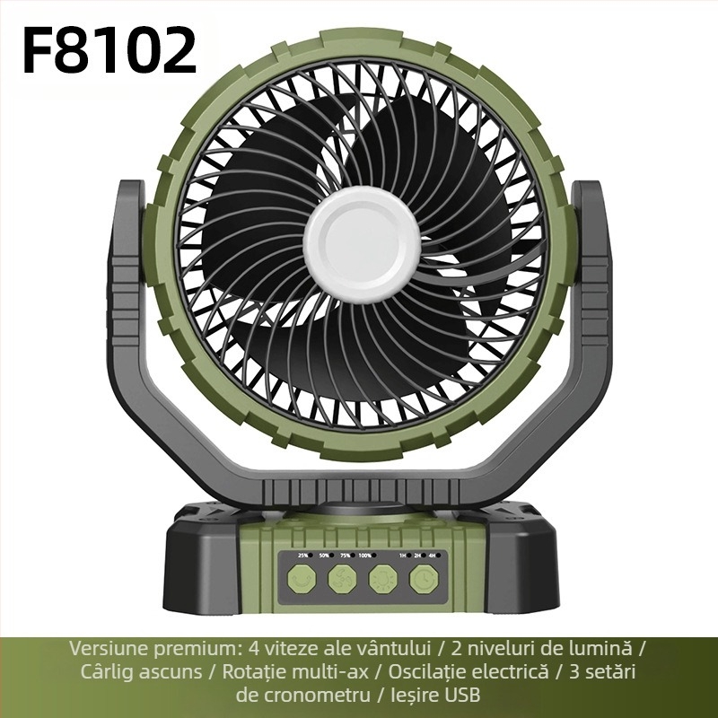 Ventilator portabil cu încărcare USB, cu cap scuturat inteligent, cu funcție mare de camping în aer liber, nou, producător en-gros