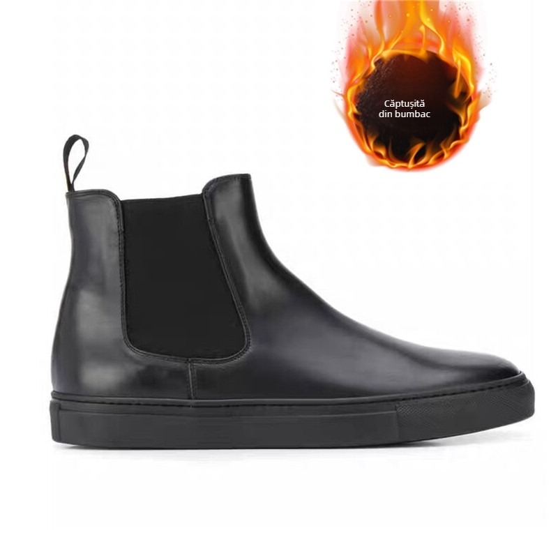 Cizme Chelsea pentru bărbați, stil britanic, cizme scurte, băieți, pantofi cu talpă înaltă, stil coreean, la modă, cu căptușeală din fleece, cizme de iarnă pentru bărbați