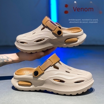 Pantofi de vară pentru bărbați, stil nou, cu talpă groasă, Baotou, sandale și papuci, respirabili, cu două uzuri, 2025