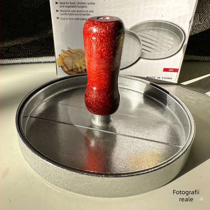 Presă de carne pentru hamburger transfrontalieră, mâner rotund din lemn, vopsea spray, aliaj de aluminiu, farfurie pentru hamburger, bile de orez, mucegai pentru plăcintă cu carne