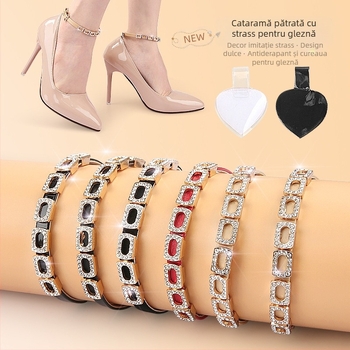 Șireturi plate pentru femei cu cataramă cu diamant, tocuri înalte, anti-cădere, toc mare, schimbare mică, șireturi fixe fără instalare