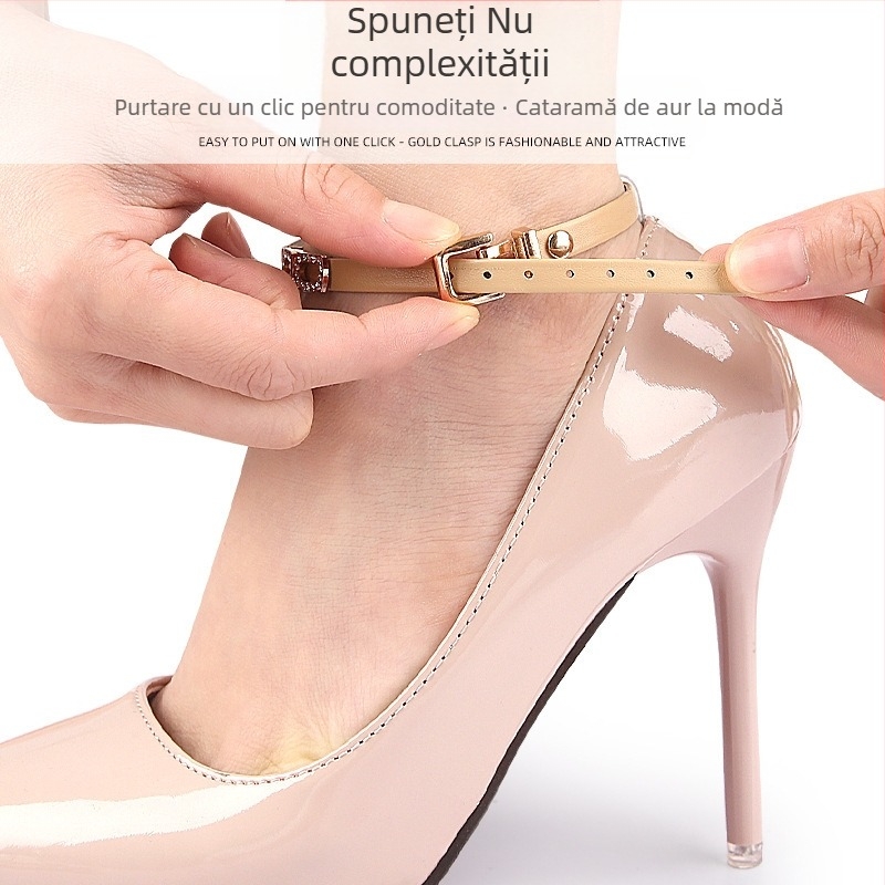 Șireturi plate pentru femei cu cataramă cu diamant, tocuri înalte, anti-cădere, toc mare, schimbare mică, șireturi fixe fără instalare