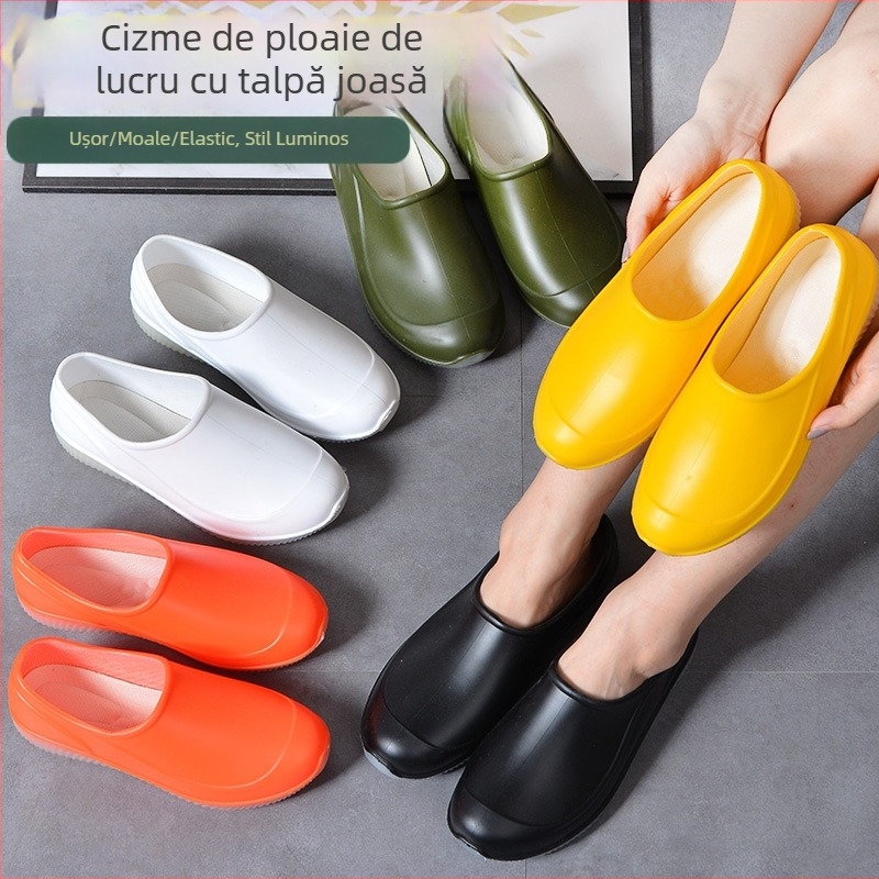 Pantofi de ploaie portocalii cu talpă joasă, pentru bărbați și femei, antiderapanți, cu talpă plată, albi, antiderapanți, din cauciuc, cu gură mică, rezistenți la uzură, pantofi de cauciuc pentru bărbați, en-gros