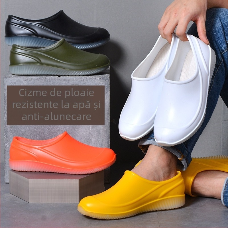 Pantofi de ploaie portocalii cu talpă joasă, pentru bărbați și femei, antiderapanți, cu talpă plată, albi, antiderapanți, din cauciuc, cu gură mică, rezistenți la uzură, pantofi de cauciuc pentru bărbați, en-gros