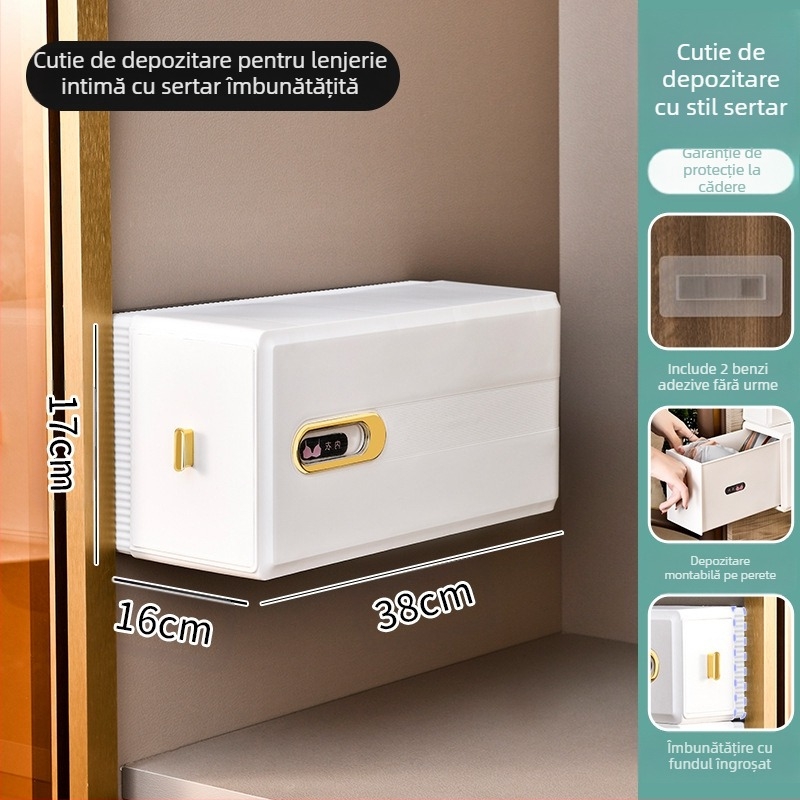 Cutie de depozitare pentru șosete montată pe perete, artefact pentru garderobă, cutie de organizare pentru lenjerie intimă și dresuri, tip sertar, pentru economisirea spațiului