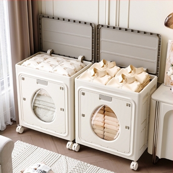 Cutie de depozitare pentru jucării cu ușă dublă și capac rabatabil cu roți, dulap pliabil pentru depozitarea hainelor și pilotelor, cutie de depozitare de mare capacitate pentru uz casnic