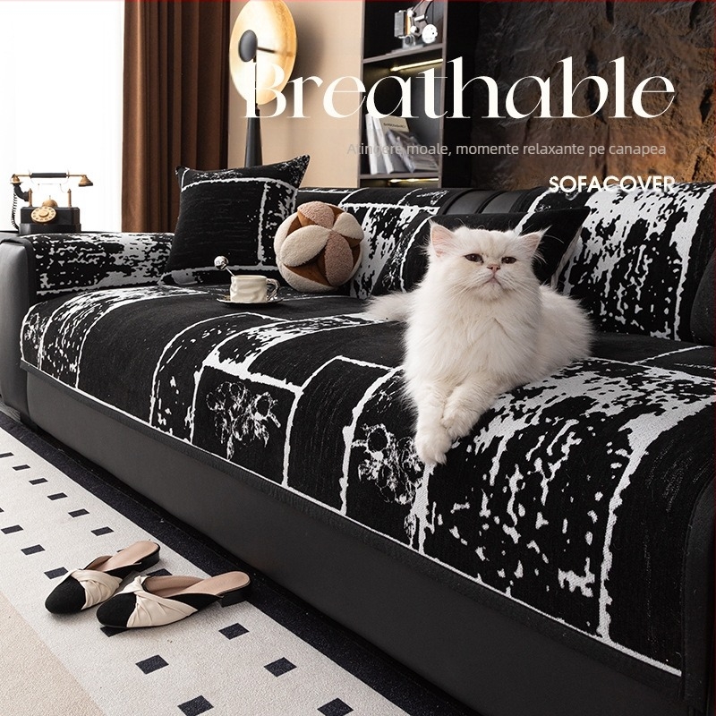 Pernă de canapea în stil francez, ușoară, de lux, pentru toamnă și iarnă, din chenilă, antiderapantă, rezistentă la murdărie, la zgârieturi de pisici, cu căptușeală din fleece