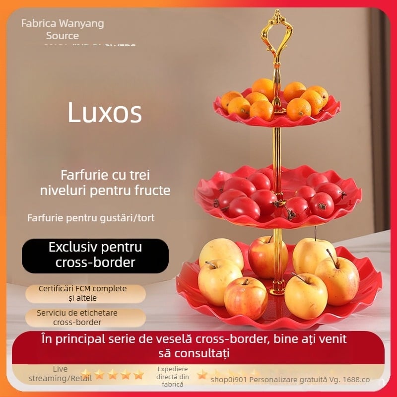 Farfurie cu fructe multistrat cu valoare estetică ridicată, lux ușor și senzație de înaltă calitate, potrivită pentru măsuța de cafea din sufragerie, farfurie pentru gustări, farfurie pentru expunerea fructelor uscate și farfurie divizată