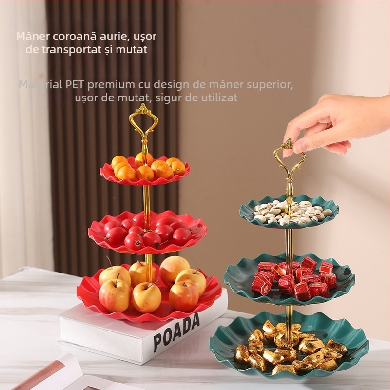 Farfurie cu fructe multistrat cu valoare estetică ridicată, lux ușor și senzație de înaltă calitate, potrivită pentru măsuța de cafea din sufragerie, farfurie pentru gustări, farfurie pentru expunerea fructelor uscate și farfurie divizată