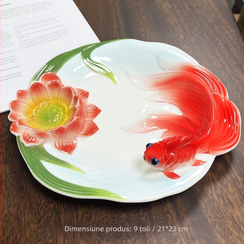 Stil nou ceramică găluște farfurie de uz casnic cu oțet farfurie sub glazură colorată Goldfish tacâmuri aburit pește farfurie cartofi strip farfurie sushi găluște farfurie