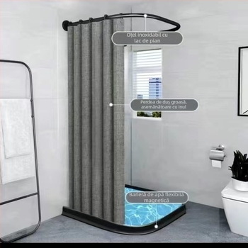 Perdea de duș costum Perdea de duș în formă de U curbată fără perforații Tijă de duș Perdea de baie impermeabilă Perdea de duș Imitație de in Îngroșat Perdea