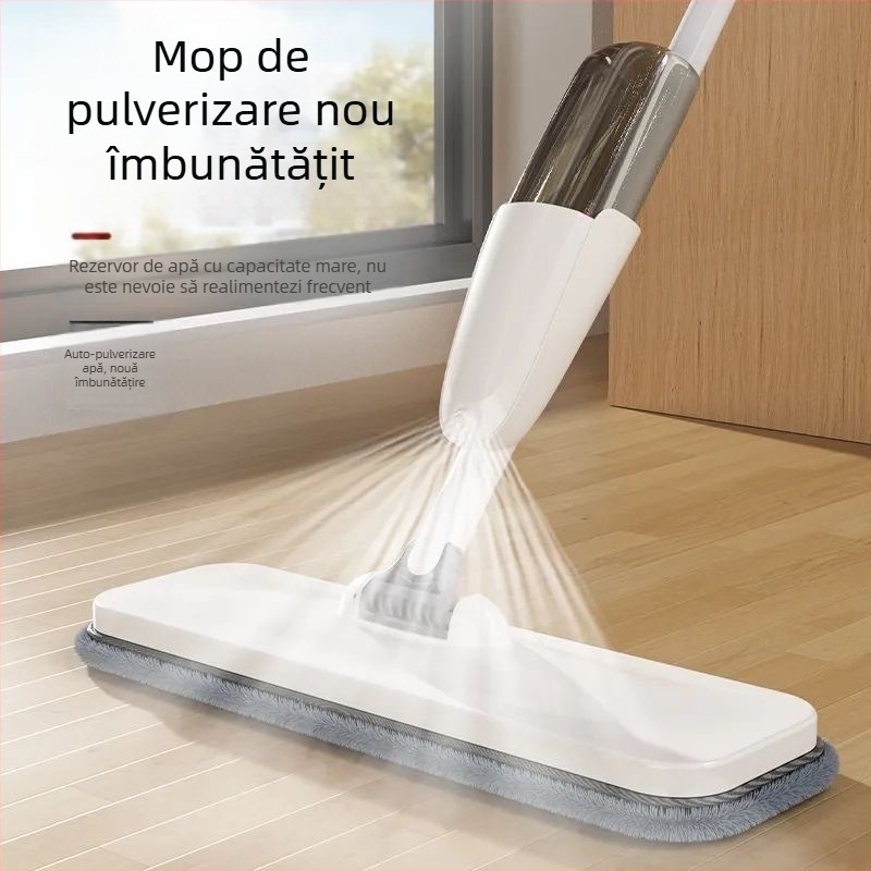 Mop plat cu pulverizare cu apă, mop de uz casnic, un singur mop, curățare cu mâinile fără mâini, umed și uscat, cu dublă utilizare, leneș, mop de podea de uz casnic, artefact