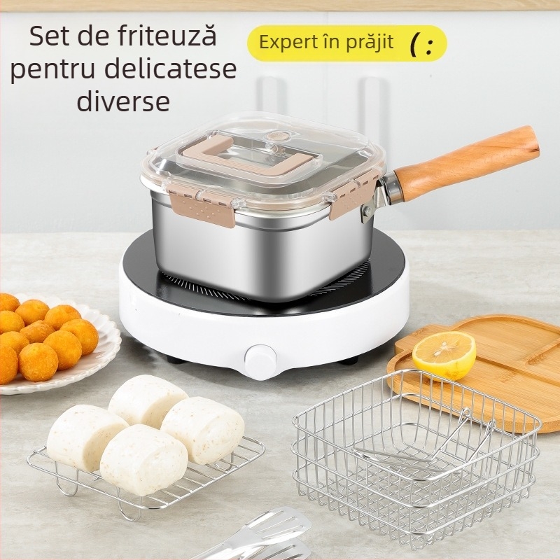 - Friteuză pătrată japoneză transfrontalieră din oțel inoxidabil, oală de lapte de uz casnic, oală pentru tăiței, friteuză tempura portabilă pentru exterior