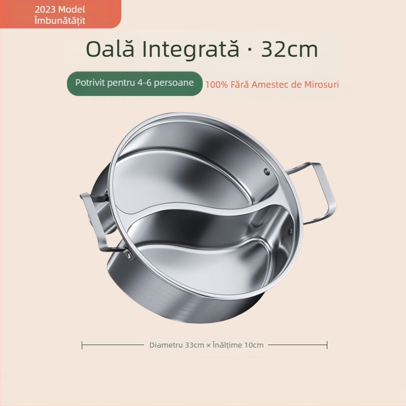Oală Yuanyang cu inducție, oală universală pentru uz casnic, oală de clătire de mare capacitate, oală îngroșată din oțel inoxidabil, bazin pentru oală fierbinte
