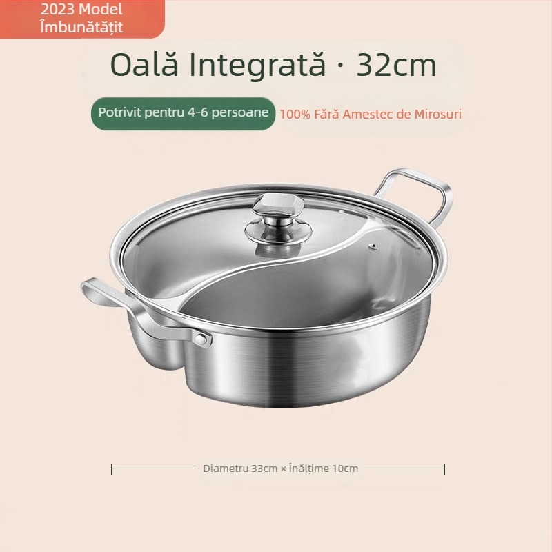 Oală Yuanyang cu inducție, oală universală pentru uz casnic, oală de clătire de mare capacitate, oală îngroșată din oțel inoxidabil, bazin pentru oală fierbinte