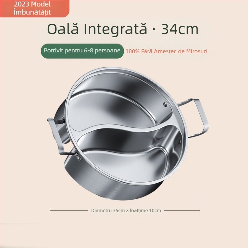 Oală Yuanyang cu inducție, oală universală pentru uz casnic, oală de clătire de mare capacitate, oală îngroșată din oțel inoxidabil, bazin pentru oală fierbinte