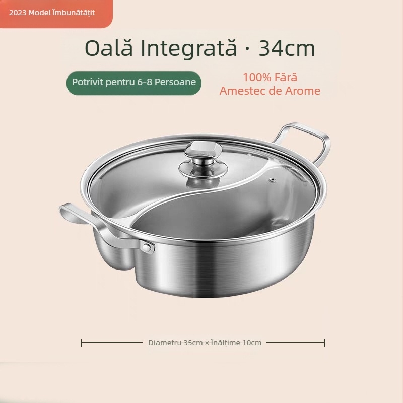 Oală Yuanyang cu inducție, oală universală pentru uz casnic, oală de clătire de mare capacitate, oală îngroșată din oțel inoxidabil, bazin pentru oală fierbinte