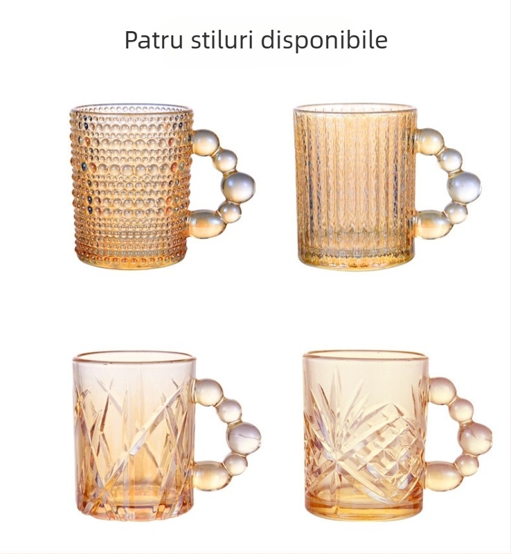 Cana de sticlă cu mâner colorat, îngroșată și rezistentă la temperaturi ridicate, cană de cafea de calitate superioară pentru uz casnic, cană de apă gravată, en-gros din fabrică