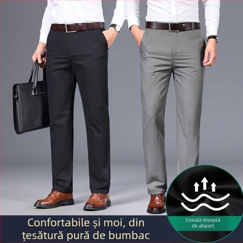 Pantaloni de costum din bumbac, pantaloni de tată, pantaloni subțiri de primăvară și de vară, pantaloni casual pentru bărbați de vârstă mijlocie, pantaloni de costum, pantaloni drepți și largi pentru bărbați