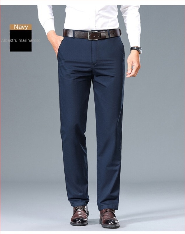 Pantaloni de primăvară și toamnă pentru bărbați, pantaloni din bumbac pur, pantaloni casual de afaceri pentru tata, pantaloni largi de vârstă mijlocie, pantaloni cu picior drept
