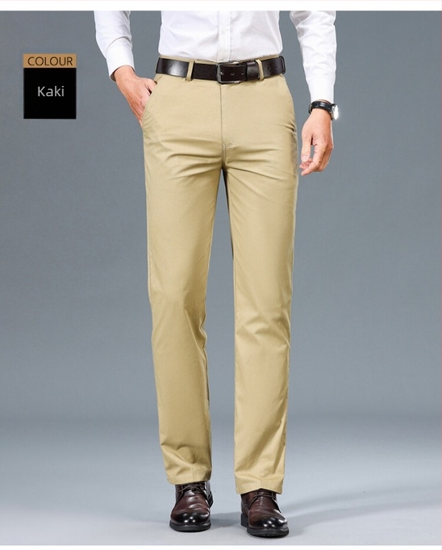 Pantaloni de primăvară și toamnă pentru bărbați, pantaloni din bumbac pur, pantaloni casual de afaceri pentru tata, pantaloni largi de vârstă mijlocie, pantaloni cu picior drept