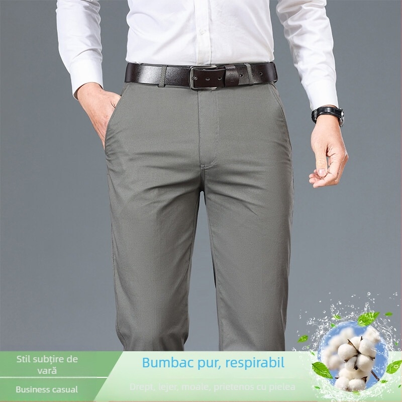 Pantaloni de primăvară și toamnă pentru bărbați, pantaloni din bumbac pur, pantaloni casual de afaceri pentru tata, pantaloni largi de vârstă mijlocie, pantaloni cu picior drept