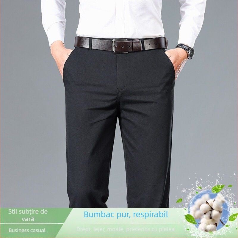 Pantaloni de primăvară și toamnă pentru bărbați, pantaloni din bumbac pur, pantaloni casual de afaceri pentru tata, pantaloni largi de vârstă mijlocie, pantaloni cu picior drept