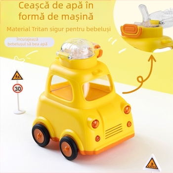 Autobuz Mașină Apă Cupă Desene Animate Paie Cupă Jucărie Tritan Mamă și Bebeluș Copii Student Plastic Cupă Burtă Mare