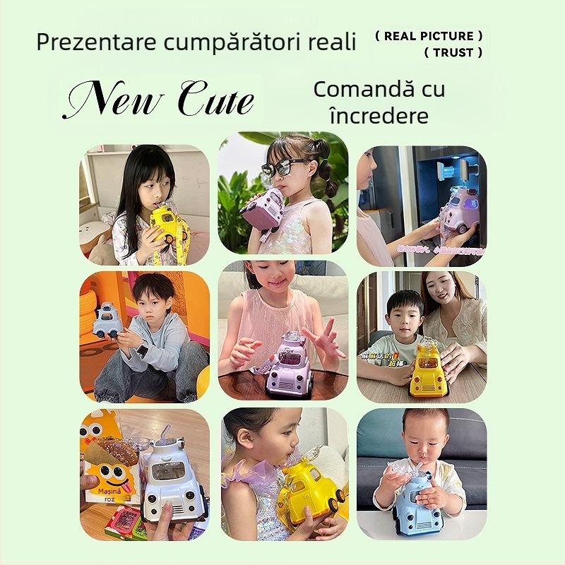 Autobuz Mașină Apă Cupă Desene Animate Paie Cupă Jucărie Tritan Mamă și Bebeluș Copii Student Plastic Cupă Burtă Mare
