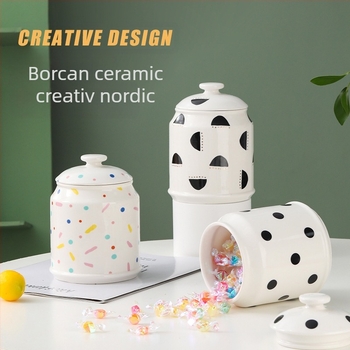Borcan ceramic de depozitare în stil nordic, pentru uz casnic, pentru cafea și gustări, pentru bucătărie, cu capac, pentru untură de porc sau cereale
