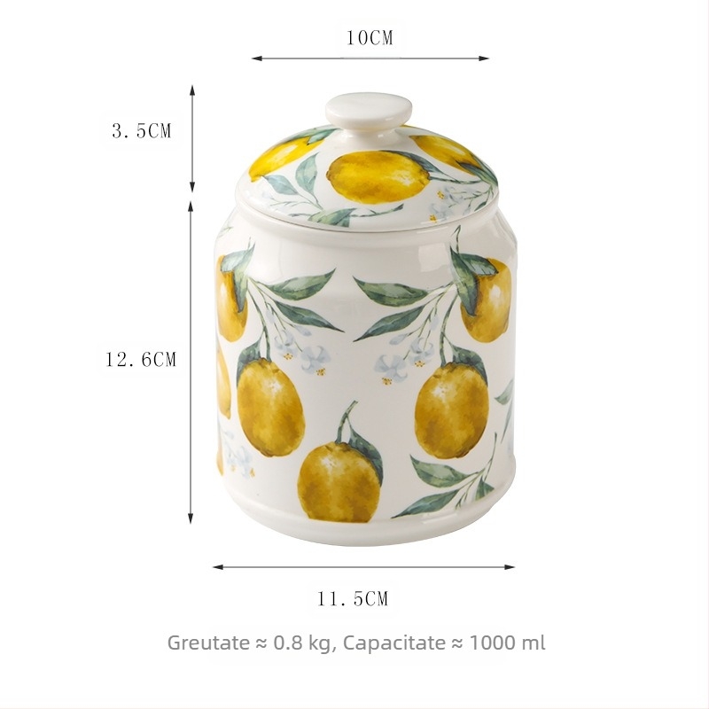 Borcan ceramic de depozitare în stil nordic, pentru uz casnic, pentru cafea și gustări, pentru bucătărie, cu capac, pentru untură de porc sau cereale