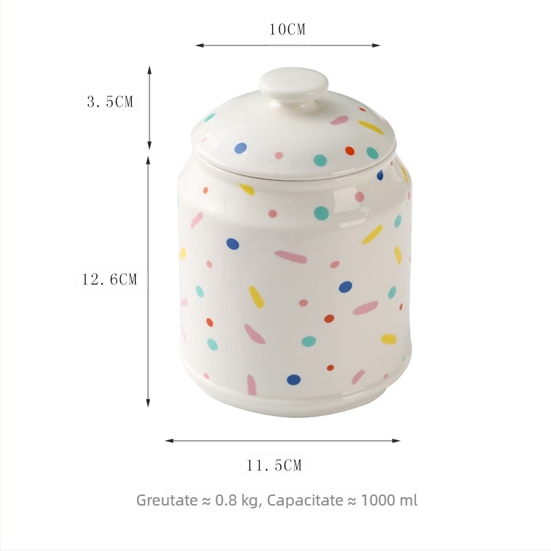 Borcan ceramic de depozitare în stil nordic, pentru uz casnic, pentru cafea și gustări, pentru bucătărie, cu capac, pentru untură de porc sau cereale