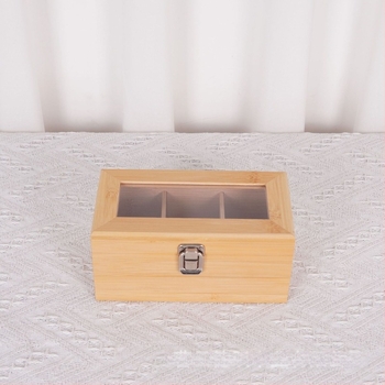 Cutie de depozitare din lemn cu capac, cutie de depozitare compartimentată, organizator de birou, cutie de depozitare pentru pliculețe de ceai și cafea pentru camera de ceai