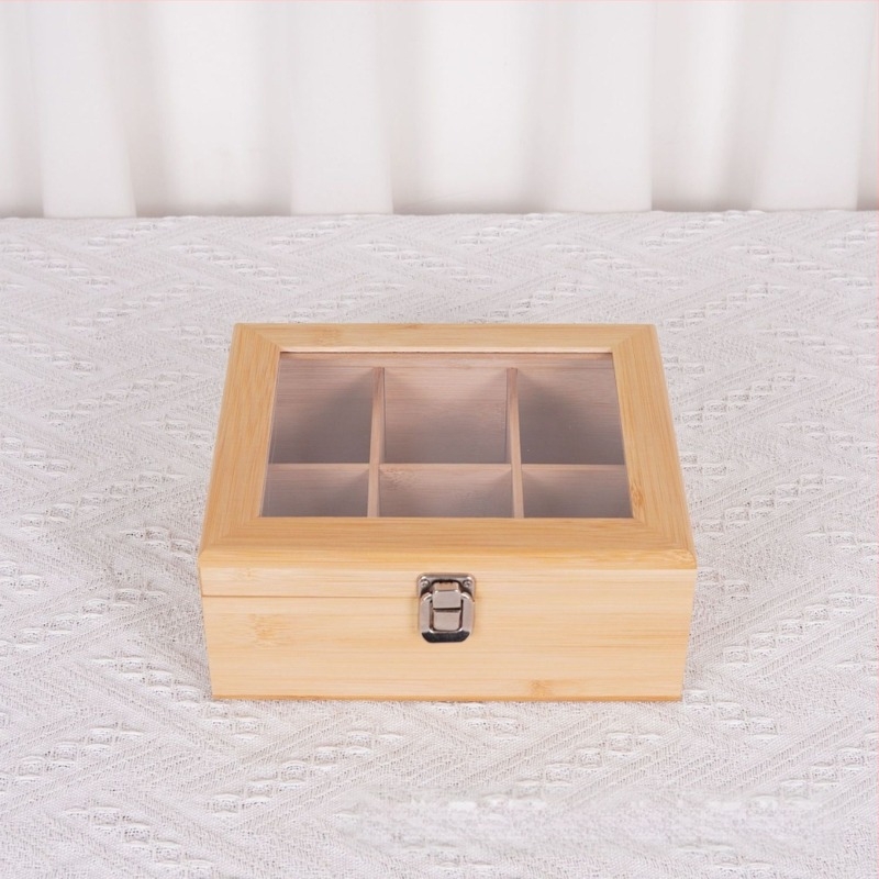 Cutie de depozitare din lemn cu capac, cutie de depozitare compartimentată, organizator de birou, cutie de depozitare pentru pliculețe de ceai și cafea pentru camera de ceai