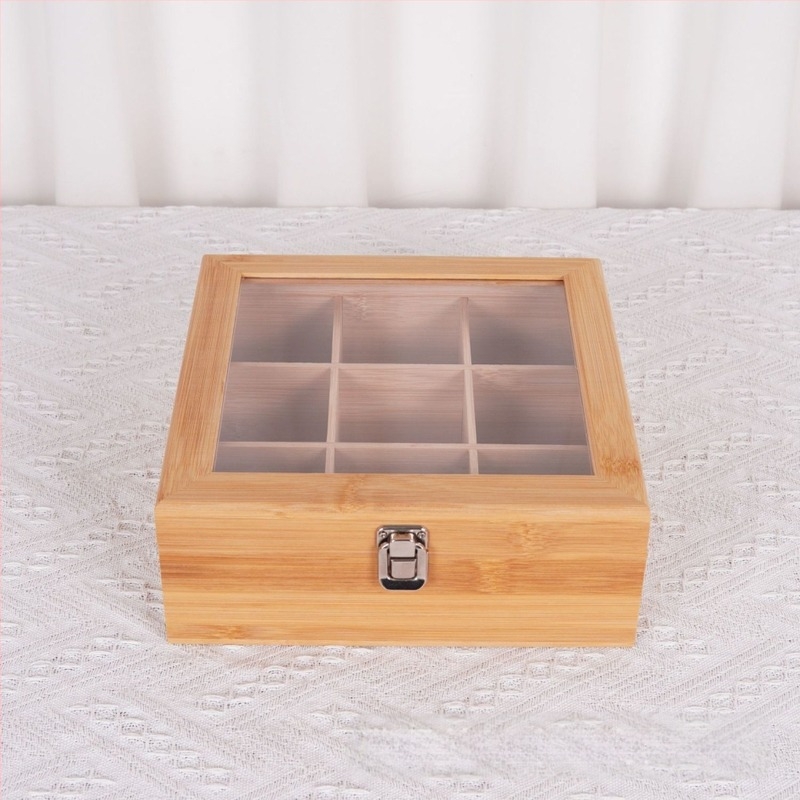 Cutie de depozitare din lemn cu capac, cutie de depozitare compartimentată, organizator de birou, cutie de depozitare pentru pliculețe de ceai și cafea pentru camera de ceai