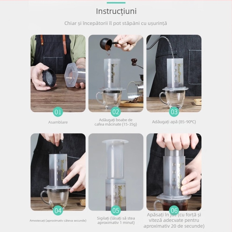 Cafetieră franceză, cafetieră cu picurare Aiyole, hârtie de filtru pentru cafea, cafea preparată cu pulpă pură, tip filtru presat manual