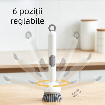 Perie rotativă pentru oale Chunke cu adaos de lichid pentru spălarea vaselor și oalelor, perie pentru oale cu adaos de lichid de bucătărie, perie de curățare rotativă cu mâner lung