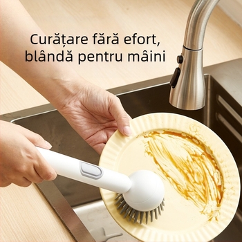 Perie rotativă pentru oale Chunke cu adaos de lichid pentru spălarea vaselor și oalelor, perie pentru oale cu adaos de lichid de bucătărie, perie de curățare rotativă cu mâner lung