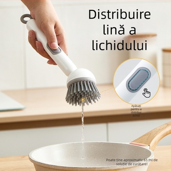 Perie rotativă pentru oale Chunke cu adaos de lichid pentru spălarea vaselor și oalelor, perie pentru oale cu adaos de lichid de bucătărie, perie de curățare rotativă cu mâner lung