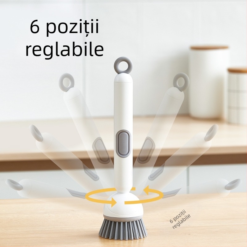 Perie rotativă pentru oale Chunke cu adaos de lichid pentru spălarea vaselor și oalelor, perie pentru oale cu adaos de lichid de bucătărie, perie de curățare rotativă cu mâner lung