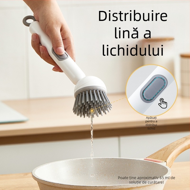 Perie rotativă pentru oale Chunke cu adaos de lichid pentru spălarea vaselor și oalelor, perie pentru oale cu adaos de lichid de bucătărie, perie de curățare rotativă cu mâner lung