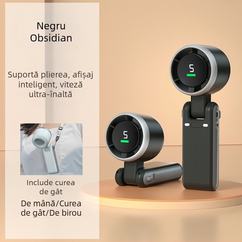 Ventilator mic cu viteză reglabilă transfrontalieră, ventilator cu turbină care se poate agăța de gât, mini ventilator portabil silențios USB, de mare viteză, fără trepte