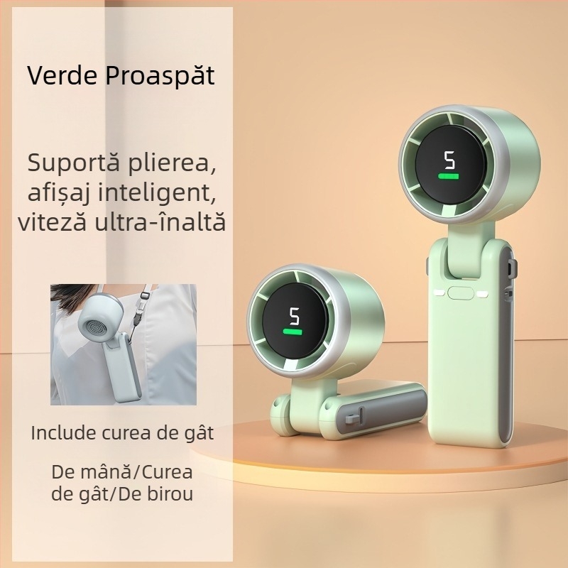 Ventilator mic cu viteză reglabilă transfrontalieră, ventilator cu turbină care se poate agăța de gât, mini ventilator portabil silențios USB, de mare viteză, fără trepte