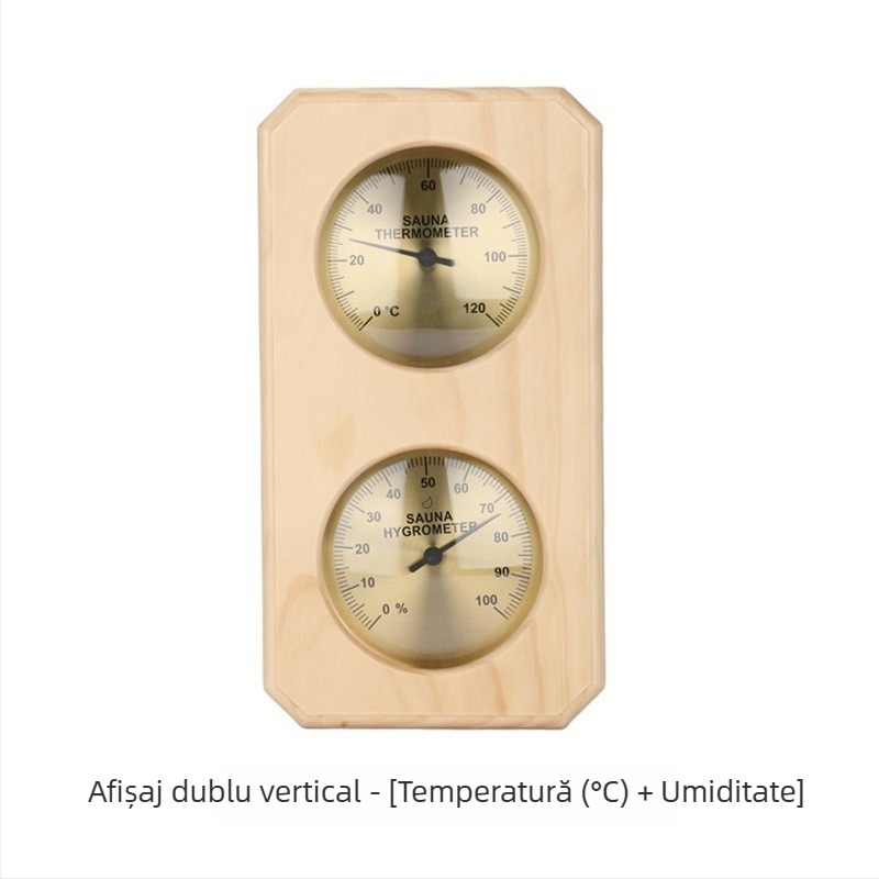 Termometru mecanic cu indicator higrometru, rezistent la umiditate ridicată, cadru de pin, cameră de saună, temperatură și umiditate specială