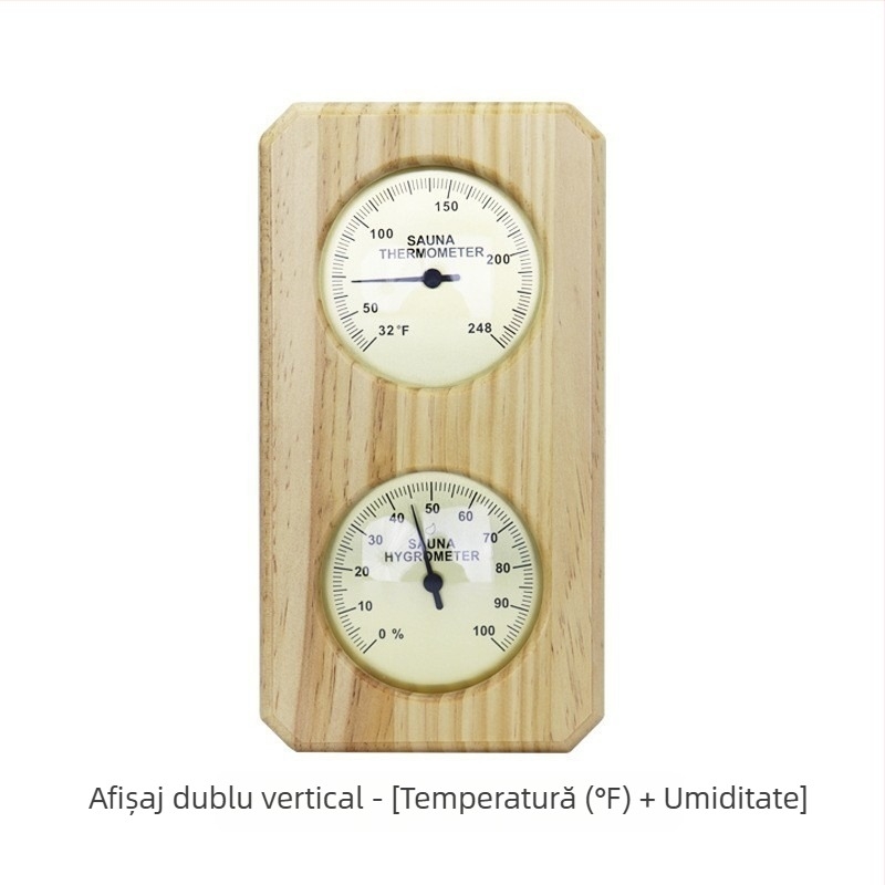 Termometru mecanic cu indicator higrometru, rezistent la umiditate ridicată, cadru de pin, cameră de saună, temperatură și umiditate specială
