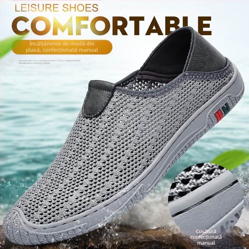 Pantofi sport pentru bărbați, pantofi casual de primăvară și de vară, cu plasă respirabilă, cu suprafață zburătoare, țesute transfrontaliere, pentru alergare